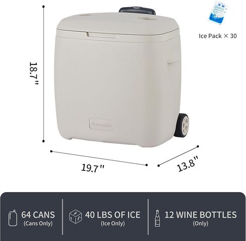 Naturehike 40QT Wheeled Hard Cooler, Insulated Food Safety Ice Chest Box with Telescoping Handle, Portable Ice Retention Cooler for Beach Camping Picnic Fishing Barbecue in Saudi Arabia