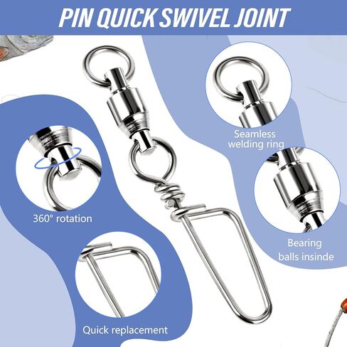 25PCS Fishing Snap Swivels, Ball Bearing Swivels with Stainless Steel Swivels Snaps Connector Corrosion Resistant Fishing Tackle High Strength for Freshwater Saltwater in Saudi Arabia