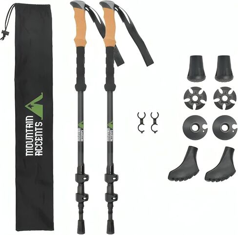 Ultralight Telescopic Trekking Poles | Walking Sticks | Natural Cork Grips | Quick Lock | Nylon Storage Bag Included in Saudi Arabia