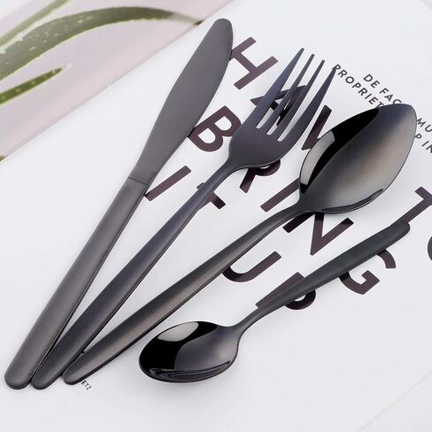 BuyGo 4-Piece Black Silverware Flatware Set, Stainless Steel Portable Camping Travel Cutlery Set, Service for 1 in Saudi Arabia