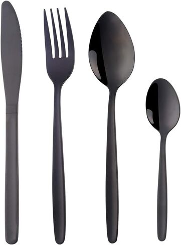 BuyGo 4-Piece Black Silverware Flatware Set, Stainless Steel Portable Camping Travel Cutlery Set, Service for 1 in Saudi Arabia