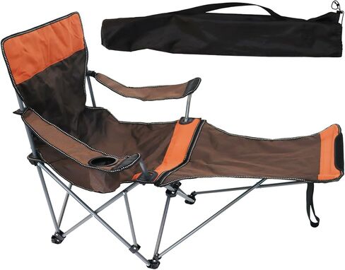 كرسي صالة التخييم، كرسي تخييم مع مسند للقدمين للبالغين في الهواء الطلق والتخييم على الشاطئ والمشي لمسافات طويلة وصيد الأسماك، كرسي تخييم محمول قابل للطي مع مسند للرأس ومسند للقدمين وحقيبة تخزين (بني) in Kuwait