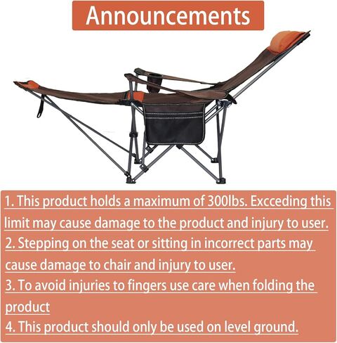 كرسي صالة التخييم، كرسي تخييم مع مسند للقدمين للبالغين في الهواء الطلق والتخييم على الشاطئ والمشي لمسافات طويلة وصيد الأسماك، كرسي تخييم محمول قابل للطي مع مسند للرأس ومسند للقدمين وحقيبة تخزين (بني) in Kuwait