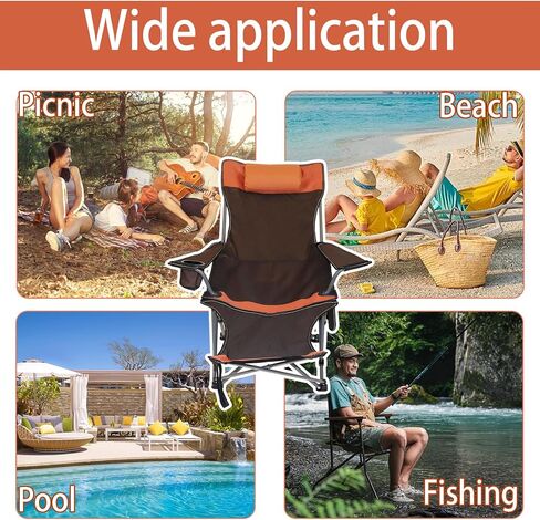 كرسي صالة التخييم، كرسي تخييم مع مسند للقدمين للبالغين في الهواء الطلق والتخييم على الشاطئ والمشي لمسافات طويلة وصيد الأسماك، كرسي تخييم محمول قابل للطي مع مسند للرأس ومسند للقدمين وحقيبة تخزين (بني) in Kuwait