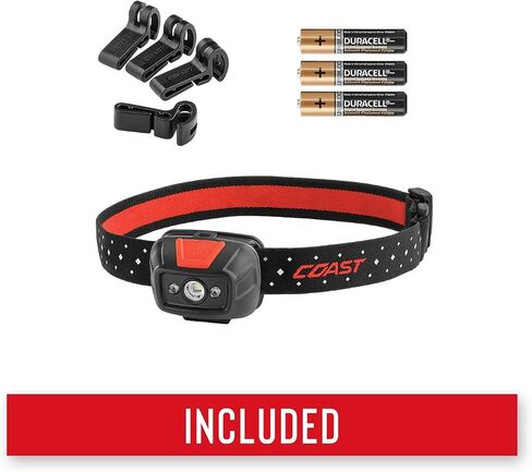 Coast® FL19 365 Lumen Dual Color (White & Red) LED Headlamp, Batteries & Hard Hat Clips Included, Black in Saudi Arabia