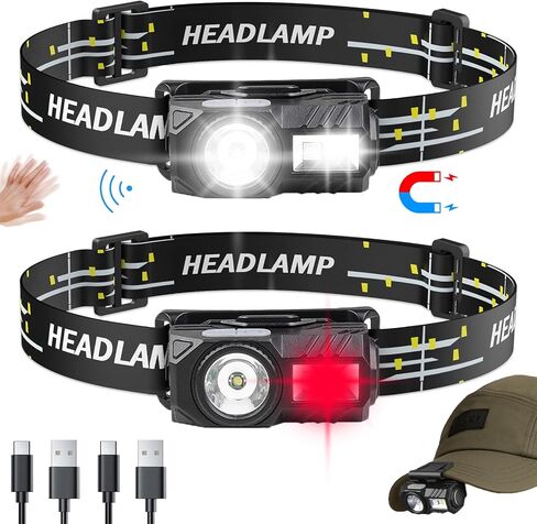 Headlamp, Rechargeable Motion Sensor Cap Visor Light - 300 Lumens LED Clip on Hat Light - Rotatable Clip Flashlight for Cycling Fishing Hunting Running Camping Reading (Black-1pc) in Saudi Arabia