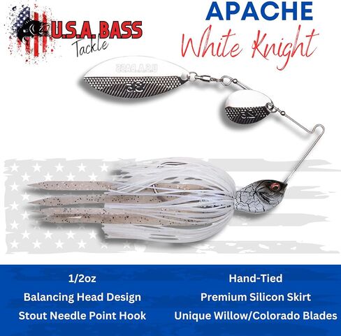 U.S.A BASS TACKLE Apache Attack Spinnerbait Largemouth Smallmouth Spotted Bass Premium Fishing Bait Handtied Skirt Custom Blades Heavy Duty Hook in Saudi Arabia