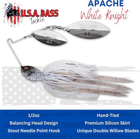 U.S.A BASS TACKLE Apache Attack Spinnerbait Largemouth Smallmouth Spotted Bass Premium Fishing Bait Handtied Skirt Custom Blades Heavy Duty Hook in Saudi Arabia