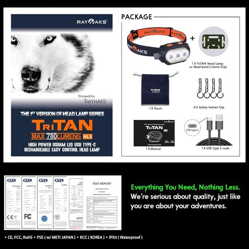 Ultra Bright 780Lumen OSRAM P9x3 LED Headlamp, RGB Flashlight, Lightweight Head Lamp, Rechargeable USB-C, Waterproof, Durable, Best for Camping, Hiking, Running, Fishing TriTAN HL3(Navy) in Saudi Arabia