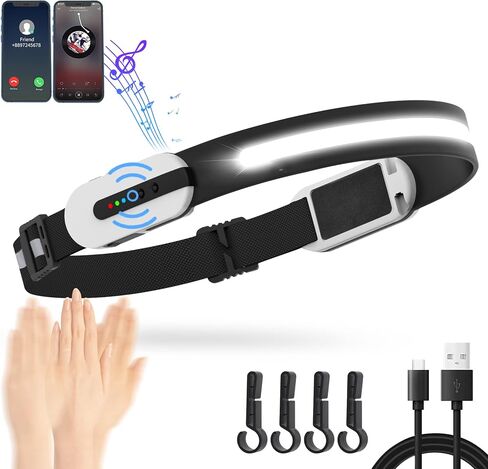 DARKBEAM Rechargeable Headlamp Bright for Running, LED 230 Wide Beam Floodlight Headlight with Motion Sensor & Phone/Music Connection, Lightweight Head Lamp for Camping, Jogging in Saudi Arabia