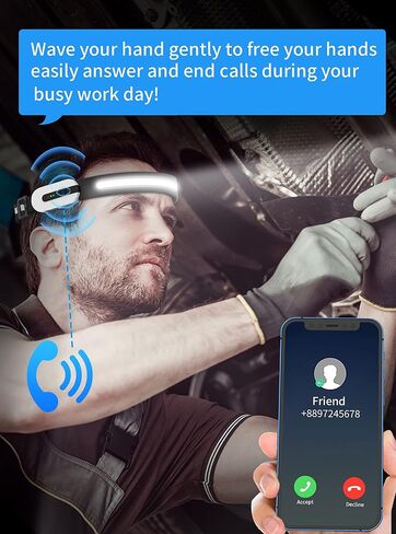 DARKBEAM Rechargeable Headlamp Bright for Running, LED 230 Wide Beam Floodlight Headlight with Motion Sensor & Phone/Music Connection, Lightweight Head Lamp for Camping, Jogging in Saudi Arabia