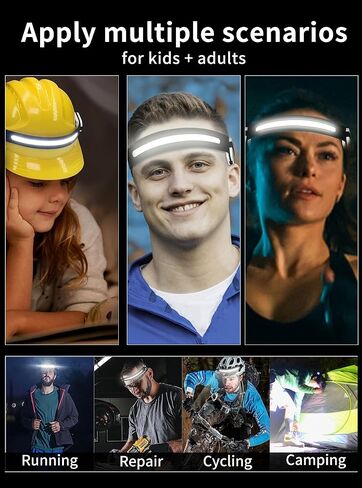 DARKBEAM Rechargeable Headlamp Bright for Running, LED 230 Wide Beam Floodlight Headlight with Motion Sensor & Phone/Music Connection, Lightweight Head Lamp for Camping, Jogging in Saudi Arabia