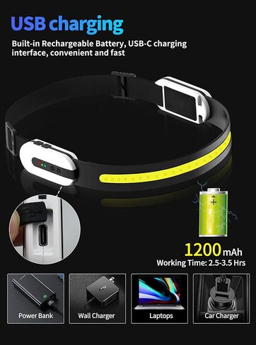 DARKBEAM Rechargeable Headlamp Bright for Running, LED 230 Wide Beam Floodlight Headlight with Motion Sensor & Phone/Music Connection, Lightweight Head Lamp for Camping, Jogging in Saudi Arabia