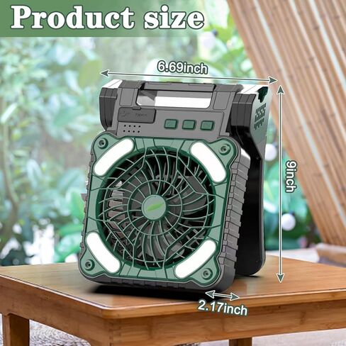 مروحة تعمل بالطاقة الشمسية للتخييم، مروحة محمولة تعمل بالطاقة الشمسية قابلة لإعادة الشحن بقدرة 10000 مللي أمبير في الساعة مع فانوس LED، 4 سرعات مروحة تخييم قابلة لإعادة الشحن للخارج مع نزهة وصيد الأسماك والسفر وموقع العمل in Kuwait