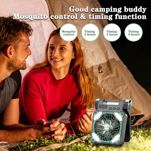 مروحة تعمل بالطاقة الشمسية للتخييم، مروحة محمولة تعمل بالطاقة الشمسية قابلة لإعادة الشحن بقدرة 10000 مللي أمبير في الساعة مع فانوس LED، 4 سرعات مروحة تخييم قابلة لإعادة الشحن للخارج مع نزهة وصيد الأسماك والسفر وموقع العمل in Kuwait