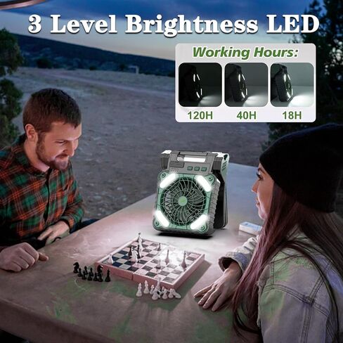 مروحة تعمل بالطاقة الشمسية للتخييم، مروحة محمولة تعمل بالطاقة الشمسية قابلة لإعادة الشحن بقدرة 10000 مللي أمبير في الساعة مع فانوس LED، 4 سرعات مروحة تخييم قابلة لإعادة الشحن للخارج مع نزهة وصيد الأسماك والسفر وموقع العمل in Kuwait