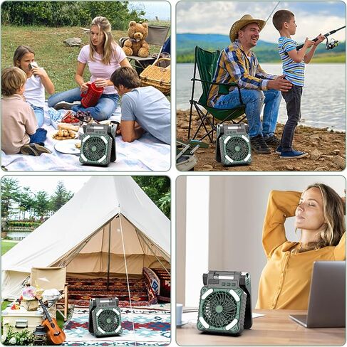 مروحة تعمل بالطاقة الشمسية للتخييم، مروحة محمولة تعمل بالطاقة الشمسية قابلة لإعادة الشحن بقدرة 10000 مللي أمبير في الساعة مع فانوس LED، 4 سرعات مروحة تخييم قابلة لإعادة الشحن للخارج مع نزهة وصيد الأسماك والسفر وموقع العمل in Kuwait