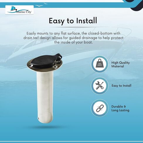 MARINE CITY Heavy Duty Stainless Steel Flush Mount Rod Holder and PVC Liner with Cap 90 Degree for Marines – Boats – Yachts – Kayaks (Pack of 1) in Saudi Arabia