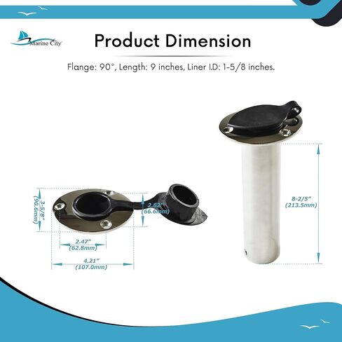 MARINE CITY Heavy Duty Stainless Steel Flush Mount Rod Holder and PVC Liner with Cap 90 Degree for Marines – Boats – Yachts – Kayaks (Pack of 1) in Saudi Arabia