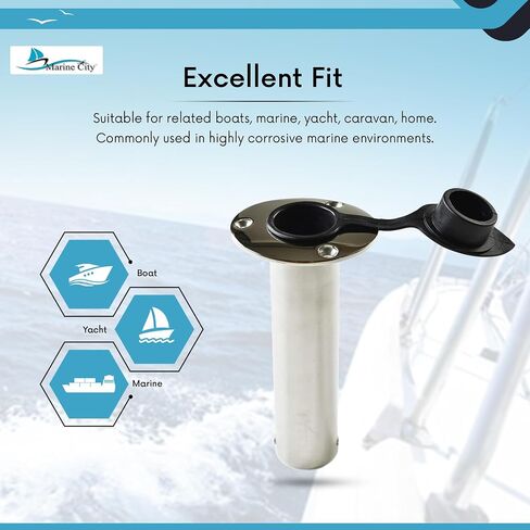 MARINE CITY Heavy Duty Stainless Steel Flush Mount Rod Holder and PVC Liner with Cap 90 Degree for Marines – Boats – Yachts – Kayaks (Pack of 1) in Saudi Arabia