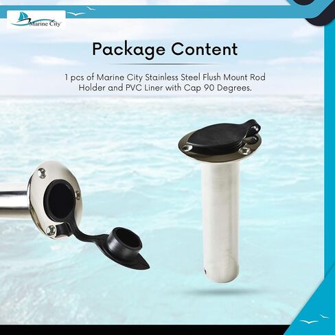 MARINE CITY Heavy Duty Stainless Steel Flush Mount Rod Holder and PVC Liner with Cap 90 Degree for Marines – Boats – Yachts – Kayaks (Pack of 1) in Saudi Arabia