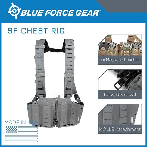 جهاز الصدر Blue Force Gear ذو السرعات العشرة SR25 - رمادي ذئب - سترة MOLLE، حزمة الصدر، من الدرجة العسكرية - جوانب 2 × 5 بوصات، وأكياس ماج 1 × 6 بوصات in Kuwait