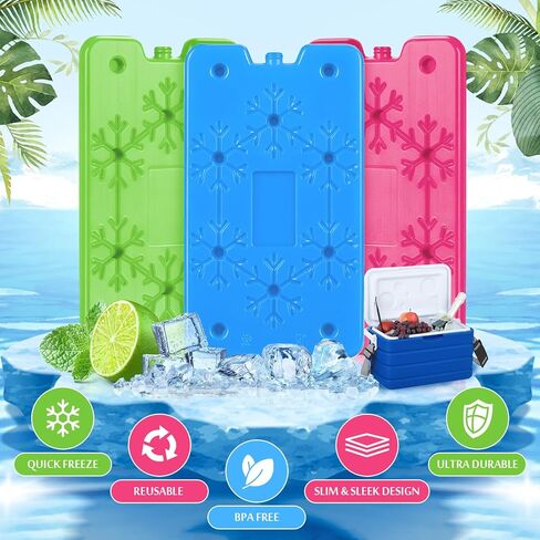 Ice Packs for Lunch Boxes, 1Plusselect 3 Pack Reusable Slim Ice Packs for Cooler - 6.3" x 0.6" x 3.9" (each), Quick Freeze and Space Saving Freezer Lunch Ice Packs for Camping and Fishing in Kuwait