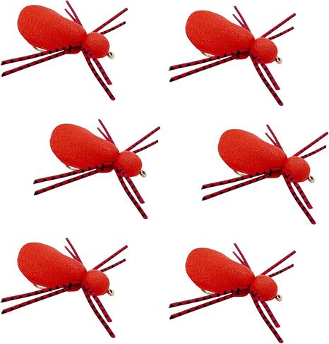 Foam Spider Fly Fishing Set – Red, 6 Pc, Hook Size #14 - Topwater Dry Flies for Bass, Panfish, and Trout by Thor Outdoor in Saudi Arabia