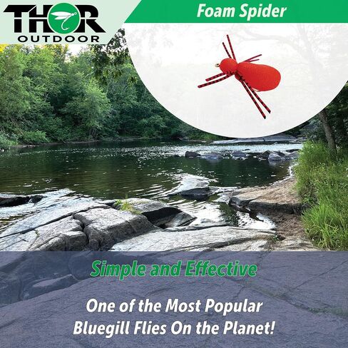 Foam Spider Fly Fishing Set – Red, 6 Pc, Hook Size #14 - Topwater Dry Flies for Bass, Panfish, and Trout by Thor Outdoor in Saudi Arabia