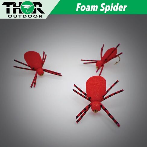 Foam Spider Fly Fishing Set – Red, 6 Pc, Hook Size #14 - Topwater Dry Flies for Bass, Panfish, and Trout by Thor Outdoor in Saudi Arabia