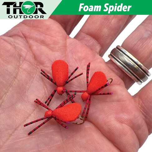 Foam Spider Fly Fishing Set – Red, 6 Pc, Hook Size #14 - Topwater Dry Flies for Bass, Panfish, and Trout by Thor Outdoor in Saudi Arabia