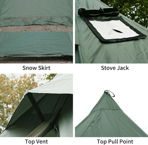 Hot Tent with Stove Jack and Snow Skirt, 6.89~8.53ft Standing Room, 2~5 Person, Tipi Tent for Family Hiking, Fishing, Hunting, Backpacking Camping in Kuwait