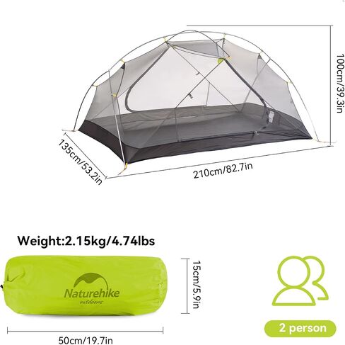 Naturehike Camping Tent, 2/3 Person Double Layer, Instant Easy Setup, Waterproof PU2000mm, 54 MPH Wind Resistance, UPF 50+, Outdoor Tent for Camping, Festivals, Backyard, Sleepovers in Saudi Arabia
