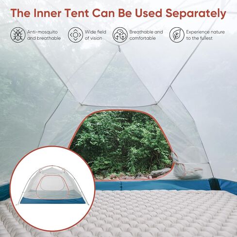 Naturehike Camping Tent, 2/3 Person Double Layer, Instant Easy Setup, Waterproof PU2000mm, 54 MPH Wind Resistance, UPF 50+, Outdoor Tent for Camping, Festivals, Backyard, Sleepovers in Saudi Arabia