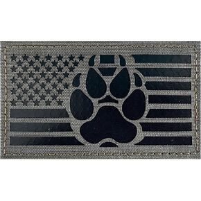 2x3.5 IR Infrared USA Flag with Tracker Paw K-9 Tactical Patches Hook-Fastener Backing… (OD Green)
