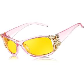 FEISEDY Polarized Night Vision Glasses for Women Yellow Lens Anti Glare Safety Driving UV Protection B0103