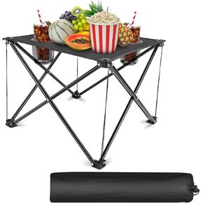 Folding Camping Table, Portable Outdoor Camp Table with 2 Cup Holders, Rollup Camping Table Beach Table for Outdoor Cooking, Beach, Picnic, BBQ, Grill, Backyard and Party