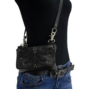 Milwaukee Leather MP8852 Women's Black Leather Multi Pocket Belt Bag
