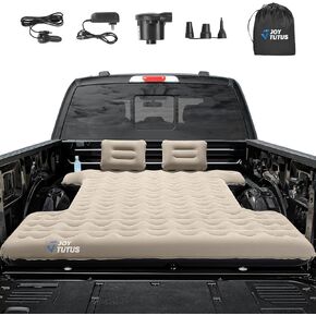 JOYTUTUS Truck Bed Air Mattress for 5.5-5.8Ft Full Size Short Truck Beds Inflatable Air Mattress for Outdoor Camping, Truck Tent Accessories with Pump, Cup Holder & 2 Pillow & Carry Bag (Smooth Edge)