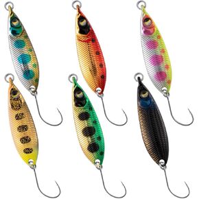 Dr.Fish 6 Pack Fishing Spoon Lure Kit Trout Spoon Hard Baits Single Hook Fishing Jig Salmon Crappie Perch Lures Colorful Spinner Bait Metal Fishing Lures 1/8oz 3/16oz