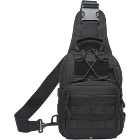 Taeku Tactical Sling Bag, Waterproof Military Crossbody Pack Chest Bag for Men Outdoor EDC Shoulder Backpack Sports Bag (Black)