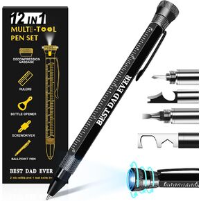 Gifts for Him Fathers Day Men, 12 in 1 Multitool Pen, Unique Mens Gifts for Dad, Husband, Grandpa, Dad Gifts from Daughter Son, Cool Birthday Gifts Ideas for Men Have Everything (Black)
