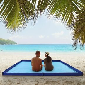 HOMBYS Sandproof Beach Blanket with Fence, 83" Wx83 L Extra Large Waterproof Beach Mat, Quick Drying, Lightweight & Durable Beach Accessories with 8 Stakes, Come with Portable Bag