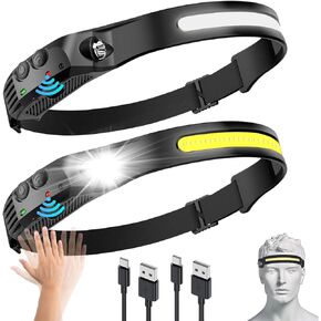 مصباح أمامي قابل لإعادة الشحن قطعتين، مصباح أمامي LED مع مستشعر حركة للبالغين - معدات إكسسوارات التخييم، مصباح يدوي مقاوم للماء للمشي لمسافات طويلة والجري والإصلاح وصيد الأسماك وركوب الدراجات in Kuwait