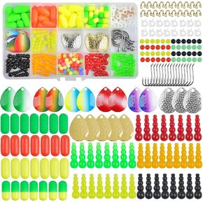 210pcs Walleye Rig Making Kit Lure Making Supplies Kit Stack Beads Spinner Blades Rig Foam Floats Clevis Octopus Hooks DIY Spinnerbait Making for Bass Trout Lure Fishing