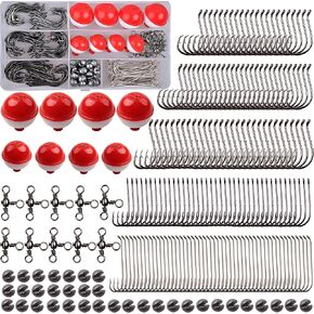 Fishing Hooks Bobbers Fishing Tackle Kit 223pcs Fishing Gear Tackle Box with Tackle Include Fishing Hooks Bobbers Fishing Swivels Fishing Weights Fishing Equipment Starter Kit for Bass Trout Panfish