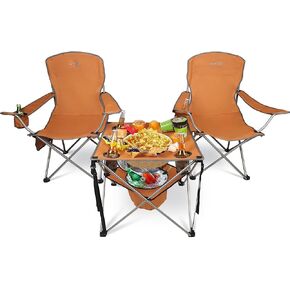 Colorsoul Folding Camping Chair with Table Set of 3,Large Lawn Chairs with Table,Outdoor Camping Chairs Set with Cup Holders,Side Pocket,Cooler and Mesh Food Basket for Sports,Lawn,Picnic