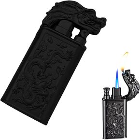 Torch Lighter, Windproof Lighters, Butane Lighter, Cool Dual Jet Flame Butane Lighter, Butane Refillable Torch Lighte, Double Flame Dragon Lighter, Creative Gift for Men (Black)