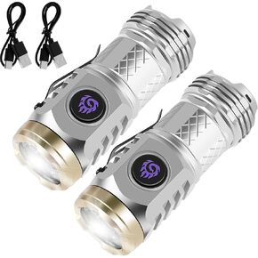 2Pcs Three-Eyed Monster Mini Flashlight, German Three-Eyed Monster Mini Flash Super Power Flashlight, Pocket Flashlight with Clip, Mini Torch LED Flashlight, Portable Mini Pocket Torch (Black+Silver)