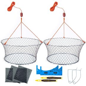 Crab Trap,Foldable Hand Cast Fishing Nets for Crabbing Crayfish Blue Crabs Lobsters,Portable Crab Cage,Crab Net with Crab Measure Tool,Bait Bag,Bait Clip,Net Repair Shuttle